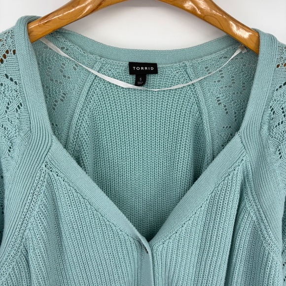 Torrid Pointelle Cardigan Balloon Sleeve Sweater Blue 5X Open Comfy Cozy Holiday - Picture 5 of 12